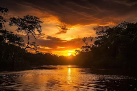  Sonnenuntergang über dem Amazonas - Eine symphonische Darstellung der Natur in feurigen Farben!